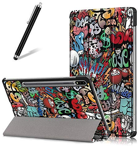 Artfeel Custodia per Samsung Galaxy Tab S7 Plus 12.4 2020 T970/T975,Sottile Leggero Pelle Cover Pieghevole Supporto Regolabile Multi-Anglo Caso Slim Flip Folio Tablet Copertura,Graffiti