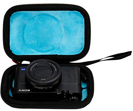Hard EVA Villus Protective Carrying Storage Case for Sony RX100 VII/RX100 VI/ RX100 V/ RX100 IV/RX100 III /RX100 II Premium Compact Digital Camera(case only) by BTOPCASE (Black PU+Blue Inside)