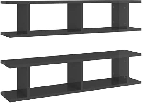 vidaXL 2X Wandregal Hängeregal Wandboard Bücherregal Regal Wand Dekoregal Schweberegal Wandablage Büroregal Hochglanz-Grau 90x18x20cm Holzwerkstoff