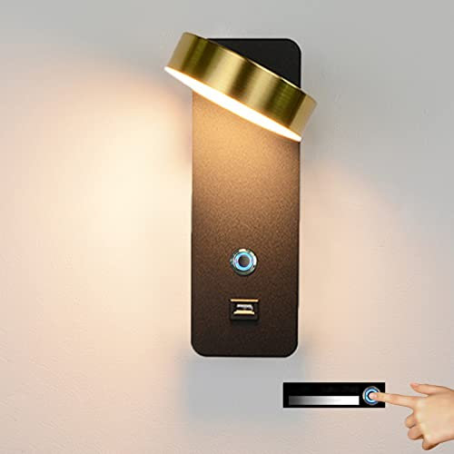 JZCDR Applique Murale Interieur Appliques De Chambre Tête de Lit avec Interrupteur Gradable Lampe Murale LED Moderne Rotative éclairage Mural avec Port USB, pour Chevet Salon Enfant,D'or,3000K