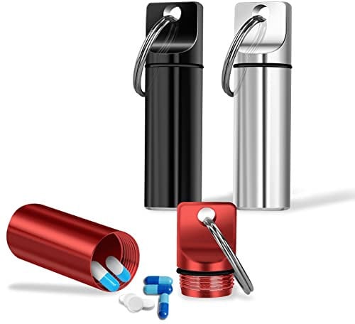 ASTER 3 Stück Tragbare Pillendose Schlüsselanhänger, Aluminiumlegierung Pillenbox Kleine Metall Tablettenbox Pillen Organizer Wasserdicht Tablettendose Pillenbehälter für Unterwegs, Camping, Reisen