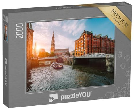 puzzleYOU: Puzzle 2000 Teile „Speicherstadt Hamburg im goldenen Sonnenuntergang“ – aus der Puzzle-Kollektion Hamburg, Deutsche Städte, Speicherstadt Hamburg