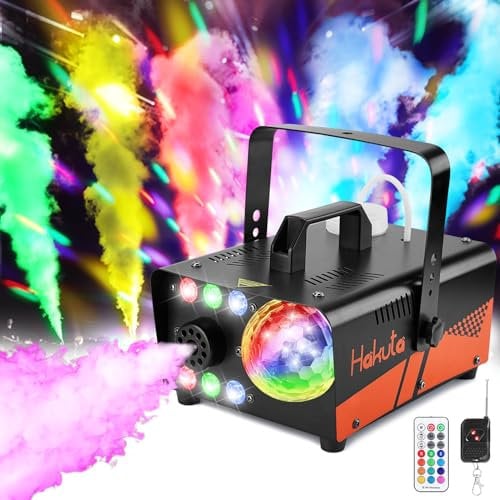 HAKUTA Machine à fumée avec boule disco lumineuse et lumières LED RGB, machine à fumée 600W 2300 CFM Spray avec fonction Auto-Spray, idéal pour Halloween, Noël, mariages