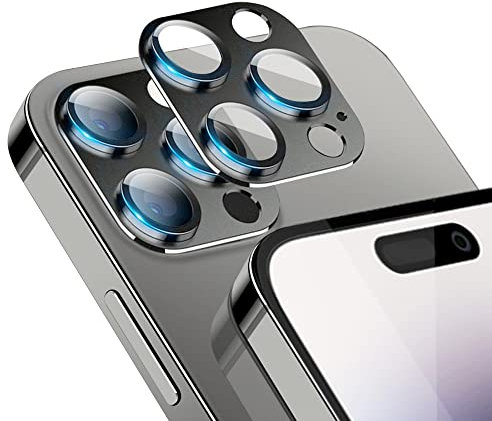 Niboow Protector de Lente de Cámara Compatible con iPhone 14 Pro/14 Pro Max, Anti Arañazos Protector Film, Aleación de Aluminio Cristal Templado Cámara Protector para iPhone 14 Pro/14 Pro Max-Negro