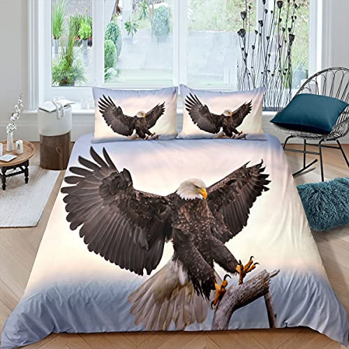 Tomifine Bettwäsche 135x200 cm Adler Bettwäsche Set für Kinder, Mikrofaser 1 Bettbezüge mit Reißverschluss + 2 Kissenbezug (220x240 cm/80x80cm*2,Adler 7)