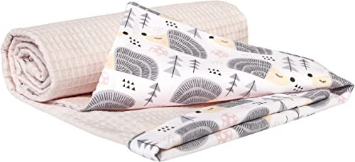 Medi Partners Babydecke Baby Decke Neugeborenen - Kuscheldecke Geschenk Babydecken 75x100cm für Kleinkinder Mädchen Krabbeldecke Kinderbett Kinderwagen 100% Baumwolle (Graue Igel mit Hellrosa Waffel)