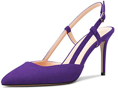 NobleOnly Donna Spillo Alto High Tacco Heel Slingback Pumps a Punta Slip-on Sandali Clear da Matrimonio Feste 8.5 CM Heels Viola Scamosciato 40 EU