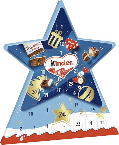 Ferrero kinder Mix Stern Adventskalender – Adventskalender mit leckeren Schokoladen-Spezialitäten – 1 Kalender à 149 g