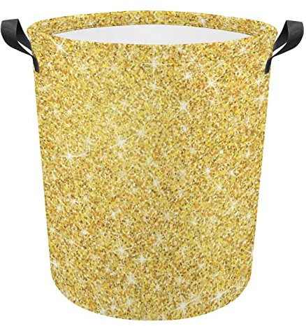 Wäschekorb Glitzer-Gold-Schein Wäschetonne Elegante Wäschesammler Mit Griffen Wäschetruhe Für Kleidung Wäsche Waschküche 40X50Cm