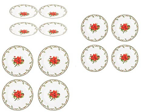 Harvey & Mason Christmas Holly Dinner Set 12pc Porcelain Bowls and Plate Set - Festive Xmas Dinner Setting Dining Plates, Side Plates and Bowls