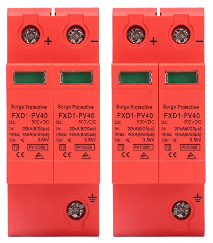 DEWIN Protector contra sobretensiones, dispositivos de protección contra sobretensiones Descargador fotovoltaico de CC 2P 40KA con señal remota, instalación de riel, 2 piezas(DC 500V)