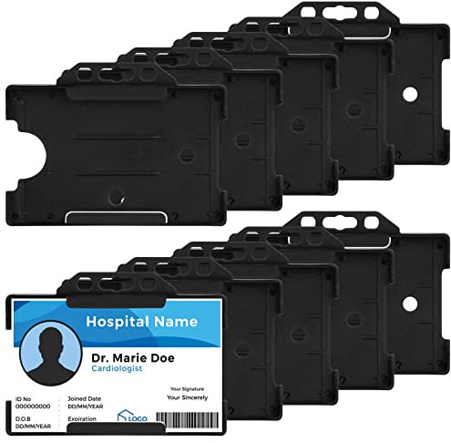 Vicloon Porta badge con lato aperto – 10 supporti rigidi orizzontali per carte d'identità, pass (nero)