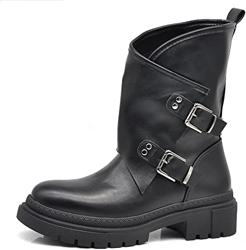 IF Fashion Scarpe da Donna Stivali Stivaletti Alla Caviglia Biker Fibbie Anfibi 630
