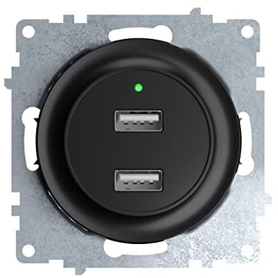 OneKeyElectro: USB Unterputz-Steckdose mit 2 Anschlüssen, Ladegerät, USB A Ladebuchsen - 230V~, 5V, 2.1 A, mit LED-Ladeindikator, rund, matt- antifingerprint, Schutzart IP20, ohne Rahmen, schwarz
