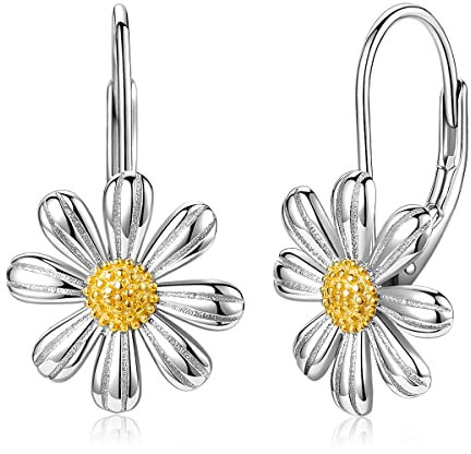 925 Sterling Silber Gänseblümchen Ohrringe - 18 Karat Weißgold Vergoldete Daisy Blumen Ohrringe für Frauen und Mädchen