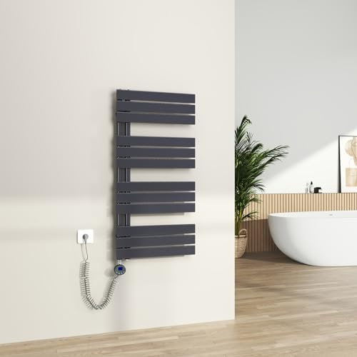 S'AFIELINA Badheizkörper Elektrisch mit Thermostat Anthrazit 1041x500mm 600 Watt Handtuchheizkörper Elektrisch mit Heizstab Timer Heizkörper für Bad Paneel Handtuchtrokner Seitenanschluss