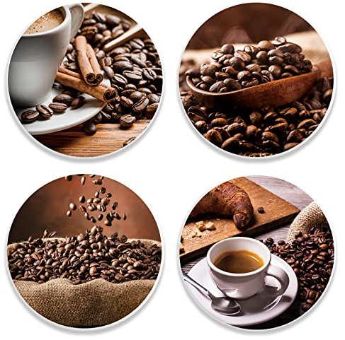 Ohok 4 Stück Untersetzer für Getränke, saugfähige Untersetzer-Set, runde Keramik-Tischuntersetzer, Set, dekorative Kaffeetasse, Getränkeuntersetzer, Wein, Bier, Bar, Untersetzer (Kaffeebohnen)
