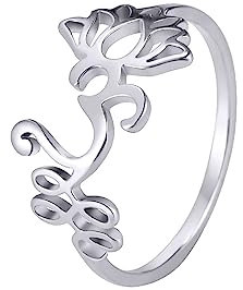 UNIFT Lotusblume Om Ring für Frauen Edelstahl zierliche Om Aum Ohm Symbol Ring Yoga Schmuck Inspirierendes Geschenk, 8, Edelstahl, Kein Edelstein