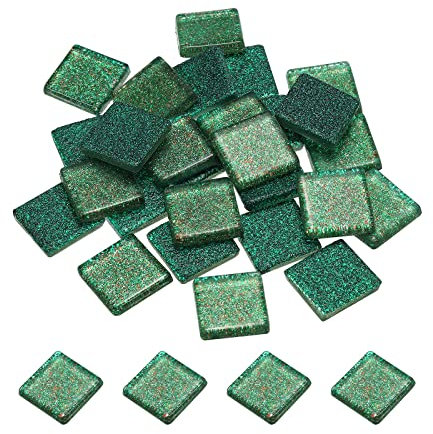sourcing map Mosaïque Carrelage Tuile Tesselle, Verre Éclat Cristal Vrac Carré Paillettes Carreaux 2 x 2cm pour Maison Décoration, Pack de 25(100g, Camouflage Vert)