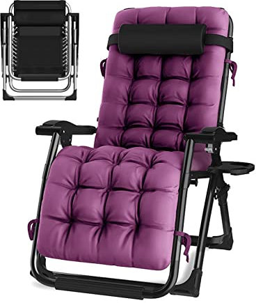 Zero-Gravity-Loungesessel, übergroßer Zero-Gravity-Stuhl, Liegestuhl für den Rasen, Liegestuhl für die Terrasse, zusammenklappbarer tragbarer Chaiselongue, unterstützt über 200 kg (Farbe: Lila