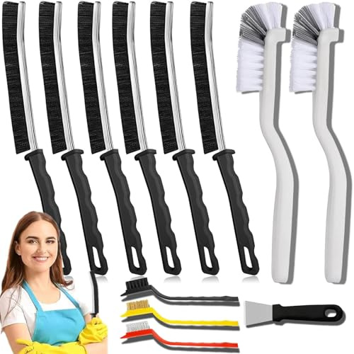 Crevice Cleaning Brush 12-Pack - Heavy Duty Hard Bristle Gap Brush for Deep Cleaning - Ultra-Thin Window Track Cleaning Tool for Shower Grout, Sliding Doors, Baseboards & Auto Detailing