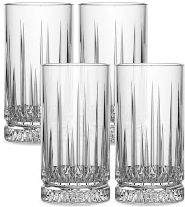Premium Longdrinkgläser 4er Set – 460ml Gläser kristallklar – Spülmaschinenfest & stilvoll – Trinkgläser für Cocktails, Gin, Aperitifs und Softdrinks (Design 3)