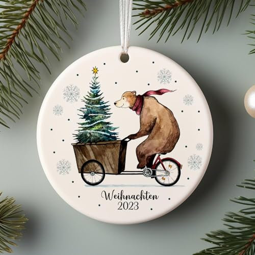 Weihnachtskugel Weihnachtsschmuck Keramik Baumanhänger Weihnachten Bär auf Fahrrad Tannenbaum Weihnachtsbaum Baumkugel Tiere Geschenk wkp55 ilka parey wandtattoo-welt