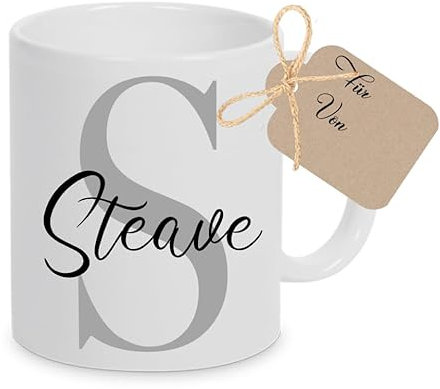 Manufaktur Liebevoll Tasse personalisiert Tasse mit Namen Namenstasse Buchstabe Kaffeetasse personalisiert Geschenk Mann Frau (Grau)