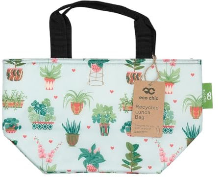 ECO CHIC Lightweight Foldable Insulated Lunch Bag Water Resistant Cooler Bag (House Plant Mint)