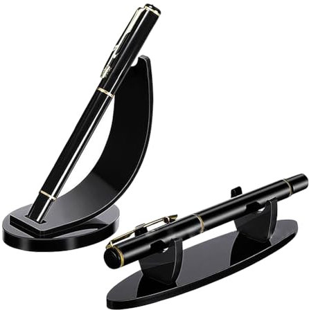 JIHUOO 2 Pcs Acrylic Desk Pen Holders Desk Top Single Pen Holders Ballpoint Pen Display Racks Pencil Display Stands Desktop Pen Organizers for Home School Office Black