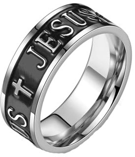 MAGIIE 8mm Ringe für Herren,Ringe Eheringe Herren Schwarz,Ring aus Edelstahl,Jesus Ring Partnerringe,Größe 60 bis 70 (Schwarz, 70)