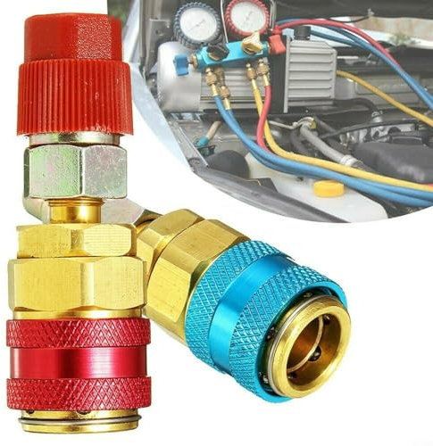 2 Pcs R134 Car AC Air Conditioner Quick Coupler Extension Adapters, for A/C Manifold Gauge, Automotive Air Conditioning Accessories