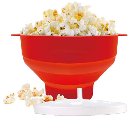XIANTIAN Collapsible Silicone Microwave Hot Air Popcorn Popper Bowl，With Lid and Handles (Red)