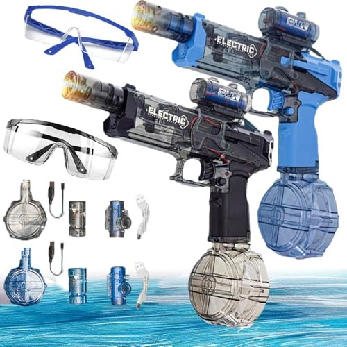 Electric Water Gun for Children, Electronic Water Pistol with LED Light, Water Gun Electric, Electric Battery Water Gun, Spray Gun (Black + Blue)