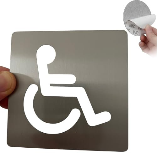LEIASA Panneau adhésif WC handicapé - Épaisseur 0,8 mm - 10 x 10 cm - Acier inoxydable - Signalisation de toilettes - Signe de salle de bain - Panneau adhésif WC handicap