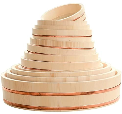 Yiustldd Traditionelle Hölzerne Sushi-Reisschüssel Hangiri, Runder Sushi-Oke-Rührbehälter Kühleimer Mit Schaufel Für Einsteiger Und Profis,30x7.5cm