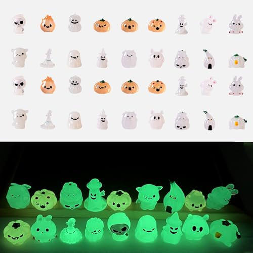 36 Stück Mini Tiere Leuchten Halloween, Geist Kleine Harz Deko, im Dunkeln Leuchtende Bunt Miniatur Figuren, Leuchtende Gartendeko Figuren Elfen für für Ostern, Geburtstagsfeier, Balkondekoration