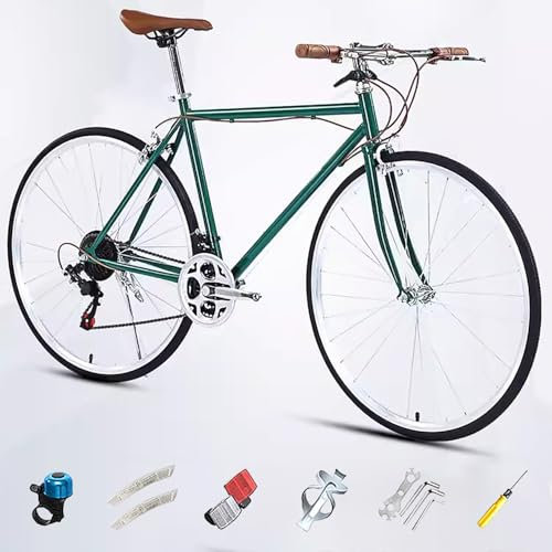 700C Rennrad, Single Speed Retro City Stadt Fahrrad, Rahmen aus Kohlenstoffstahl, Leichtes Fahrrad für Mädchen Jungen Herren und Damen A,21 Speed