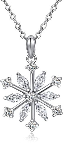 JiaYang Damen Halskette mit Schneeflocken Anhänger 925 Sterling Silber Sparkling Zirkonia Hypoallergen 18 Karat Weißgold Plated Schmuck für Sie
