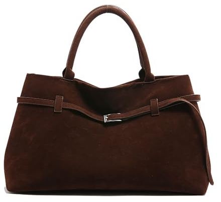 Wildleder Handtasche Damen, Große Tote Bag, Vintage Henkeltasche Braun | Geräumige Tragetasche aus Wildlederimitat für Pendeln, Arbeit, Shopping und Alltag, stilvoll und vielseitig