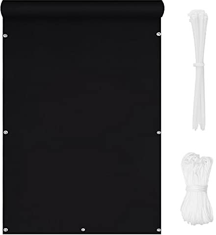 Balcony Privacy Screen Cover 1.2x6m Weatherproof Sun Protection for Patio Garden Backyard Black Shield with Eyelets Nylon Cable Ties and Cord Ideal for Swimming Pool Privacy