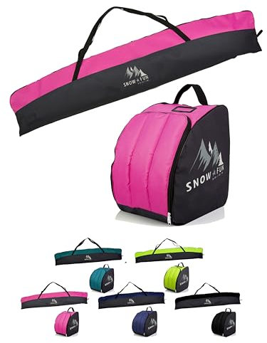 BambiniWelt Kinder Ski Set 125 cm Skitasche & Skischuhtasche Cordura, wasserdicht Skischuhrucksack Helmfach & Skibrillenfach – Skischule & Wintersport, Farbe: schwarz/pink, Größe: 125cm