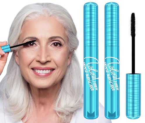 Mascara für Frauen ab 60 Jahren, deren Wimpern spärlich sind, 2 Stück Mascara, schwarz, Effekt falsche Wimpern, Volumen und Länge, hypoallergen, Kosmetik, wasserfest, langanhaltend, schmutzabweisend
