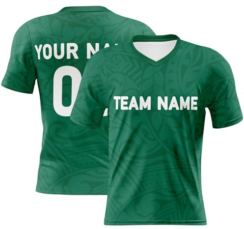 Fußball-T-Shirt, 24–25 Euro-Shirt, athletisches Trikot, Ihre Namensnummer, Herren, Damen, Kinder, kurzärmelig, individuelles Abzeichen, grün, S