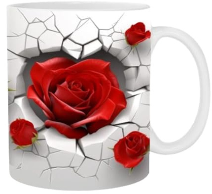 Rose Coffee Mugs - 3D Rose Flower Coffee Mug, Valentine's Day 3D Love Mug | 350ml Aesthetic Porcelain Novelty Drinking Cup - Love Gift for Valentine's Day, Drinkware Mug for Wine, Soup, Milk, Latte