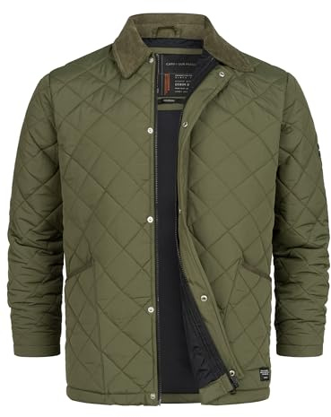 Indicode Herren INDram Steppjacke Jacke mit Cordkragen und Rautensteppung | Wattierte Jacke mit Rautenoptik und Cordkragen für Alltag, Übergangsjacke, Outdoorjacke, warme Oberbekleidung für Männer