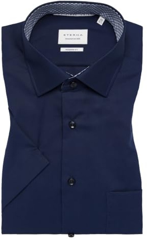 ETERNA Herren Kurzarm Hemd MODERN FIT | Marine | Patch | 100% Baumwolle | Kentkragen Gr. 43