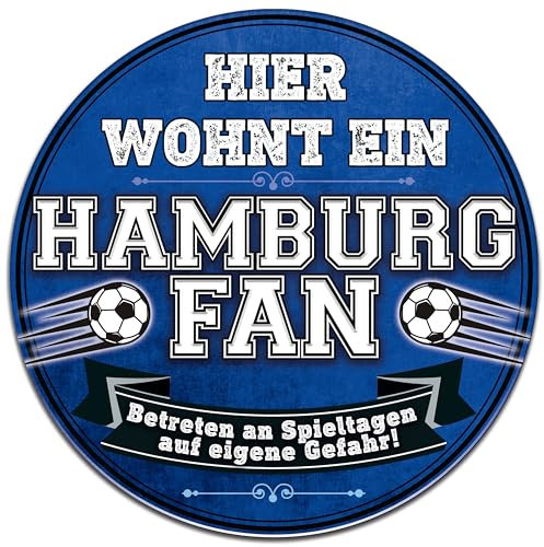 XL Retro Blechschild passend für HAMBURG Fußball Fans, Deko Fanartikel, Fußballfan Geschenk, wetterfest, 30 cm rund
