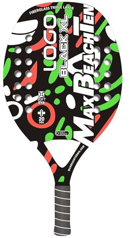 MBT LOGO BLACK XL, Racchetta Beach Tennis Fibra di Vetro - Superficie ruvida - Eva Soft – Leggera e Bilanciata – Profilo 20 mm - Custodia inclusa