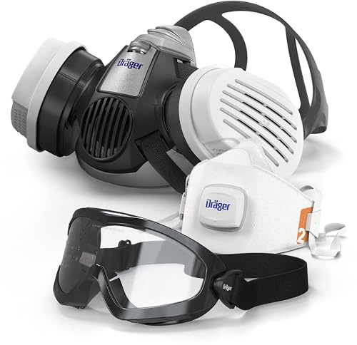 Dräger Atemschutz Starter Set | Halbmaske X-plore 3300 mit A2P3 Filter, FFP2 Masken, Schutzbrille & Gehörschutz - Komplettset für professionellen Atemschutz